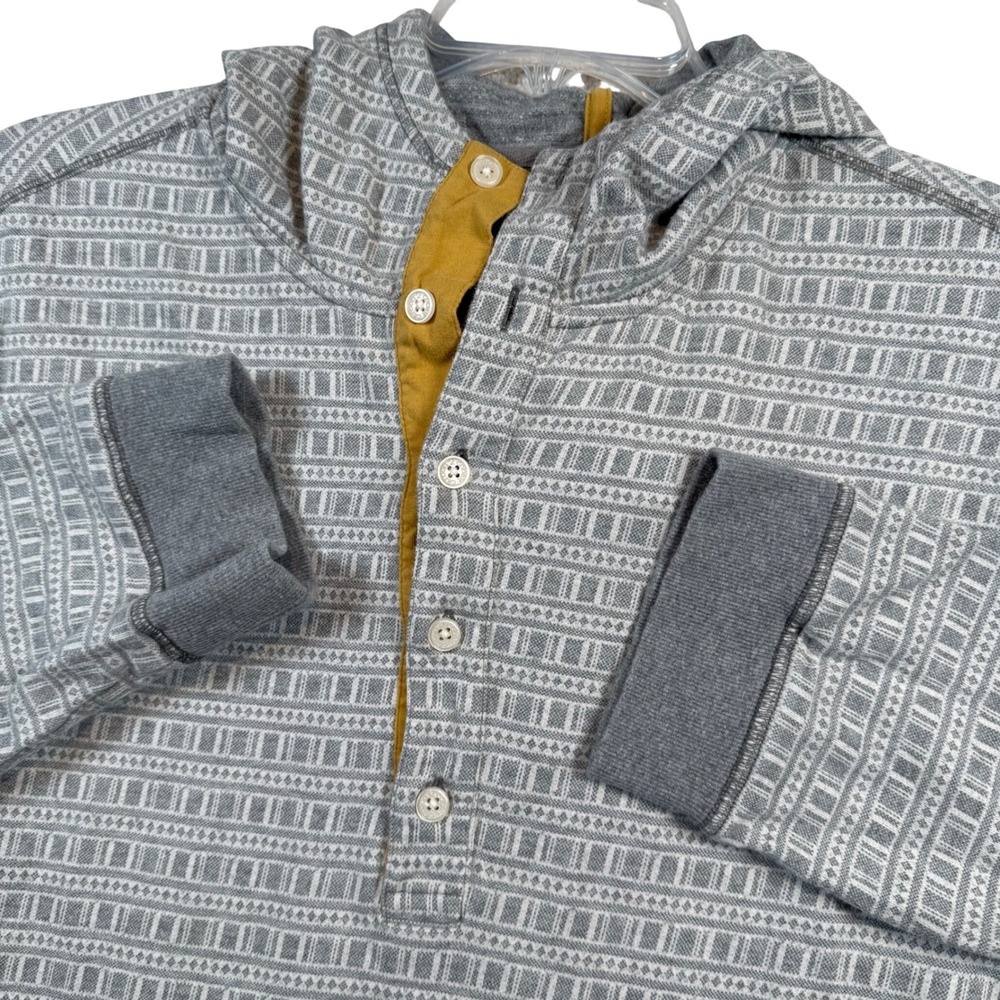Carbon 2 Cobalt Hoodie Mens Medium Grey Geometric Henley Button Hooded Sweater